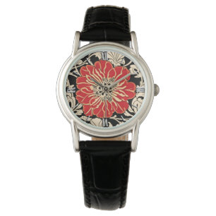 Montre Grande Fleur Rouge Art Nouveau