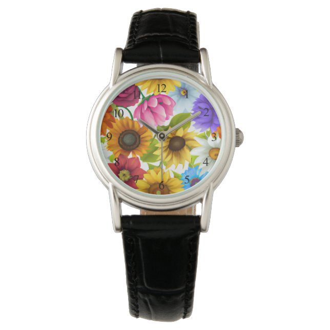 Montre Grandes fleurs colorées botaniques (devant)
