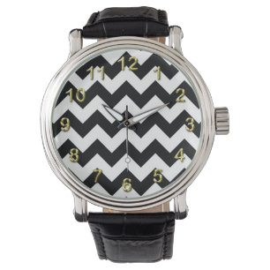 Montre Gras noir et blanc Chevron Zig Zag Motif