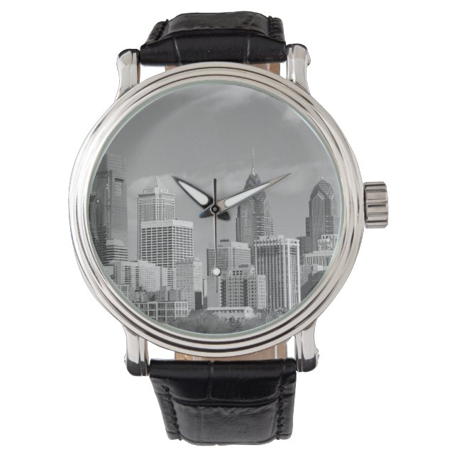 Montre gratte-ciel de Philly noir et blanc (devant)