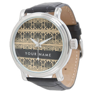 Montre Grec Frise Arabesque Marron, Votre Nom, Personnali