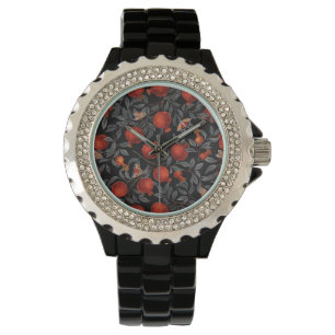 Montre Grenades et papillons Bella en rouge et gris