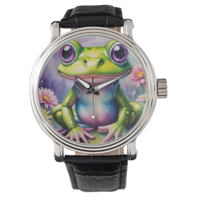 Montre Grenouille Avec Art numérique Fleur (devant)