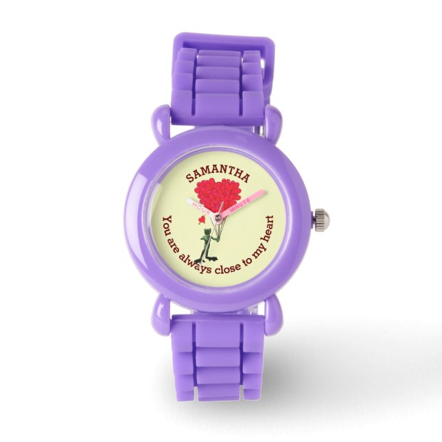 Montre Grenouille romantique mignonne et coeur rouge pers (Recto)