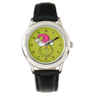 Montre Grinch avec chapeau de Père Noël rose