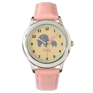 Montre grise rose mignonne personnalisée de fille