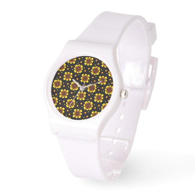 Montre Groovy 70s Daisy Flower Power Pattern (Angle)