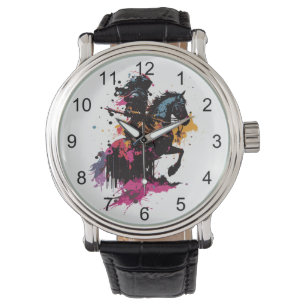 Montre Guerrier équitation cheval en aquarelle