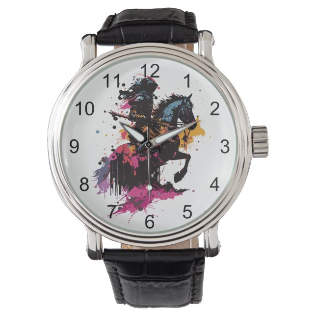 Montre Guerrier équitation cheval en aquarelle (devant)