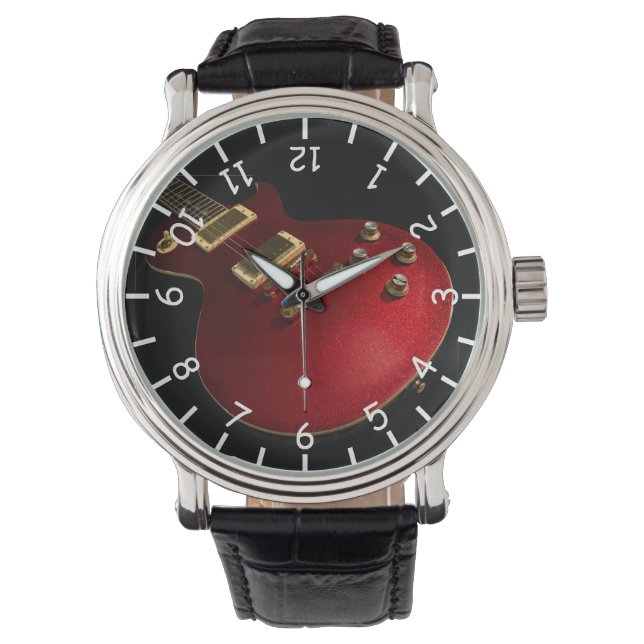 Montre Guitare Cool de musicien Red Sparkle Electric Rock (devant)