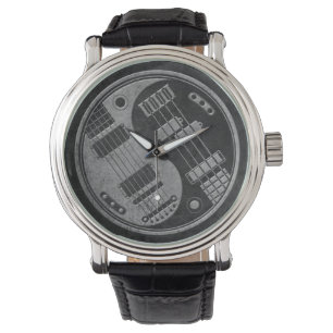 Montre Guitare et basse Yin Yang avec texture foncée