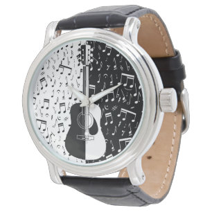 Montre Guitare moderne en noir et blanc Notes musicales M