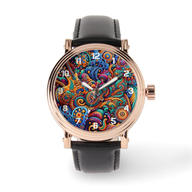 Montre Guitares en mandala style batik (Recto)