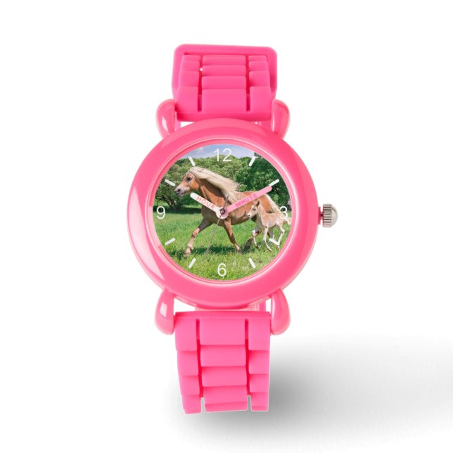 Montre Haflinger Horses Cute Foals Run Funny - plaque d'a (Recto)
