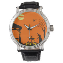 Halloween, adulte, montre, silhouette, sorcière, h