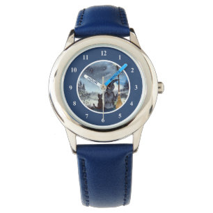 Montre Halloween Chat noir et la Sorcière étoile nuit