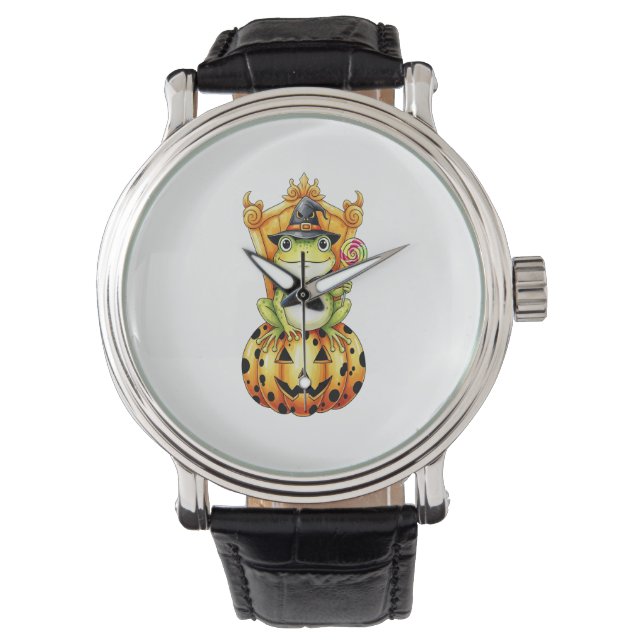 Montre Halloween Cute Frog sur Citrouille (devant)