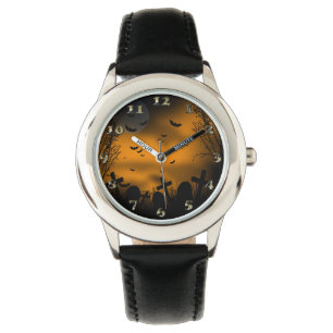 Montre Halloween Graveyard avec chauves-souris et pierres