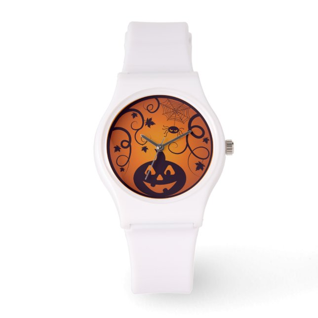 Montre Halloween Jack-o'-lantern citrouille visage et ara (Recto)