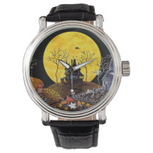 Halloween, montre, fantômes, cimetière, chats, sor