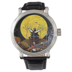 Montre Halloween, montre, fantômes, cimetière, chats, sor