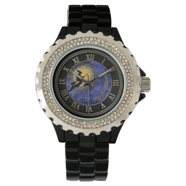 Montre Halloween Pleine lune et sorcière (devant)