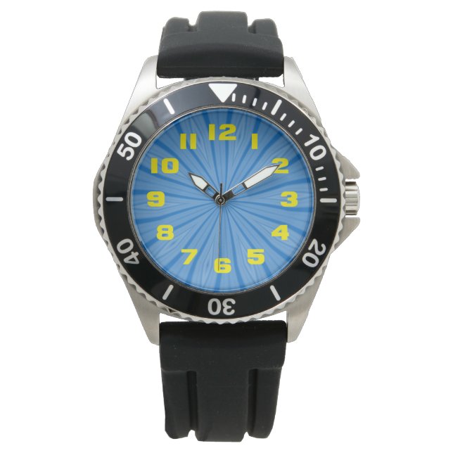 Montre Hanoukka Blue Radial Streaks Fractal (devant)