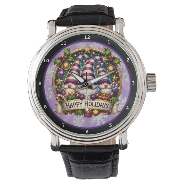 Montre Happy Holidays Christmas Gnomes Decorative  (devant)