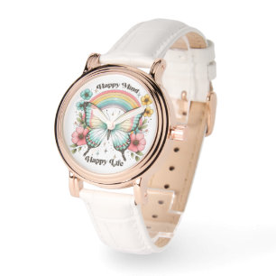 Montre "Happy Mind Happy Life" Pastel Butterfly & Rainbow