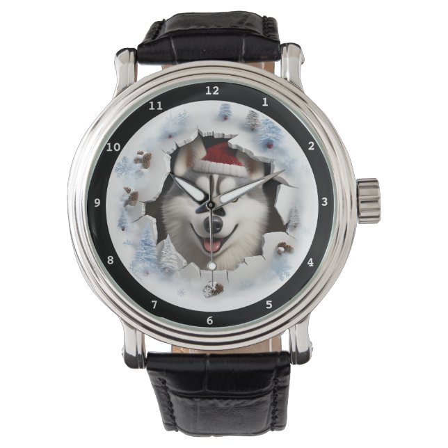 Montre Happy Siberian Husky Puppy Winter Holiday Image (devant)