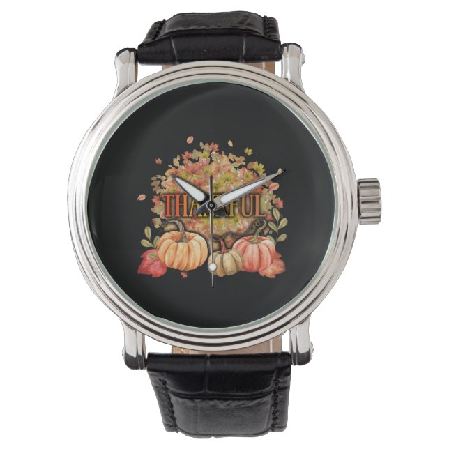 Montre Happy Thanksgiving Day Autumn Fall Maple Leaves (devant)