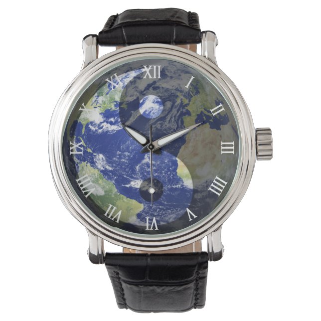 Montre Harmonie Yin-Yang sur notre planète avec le visage (devant)
