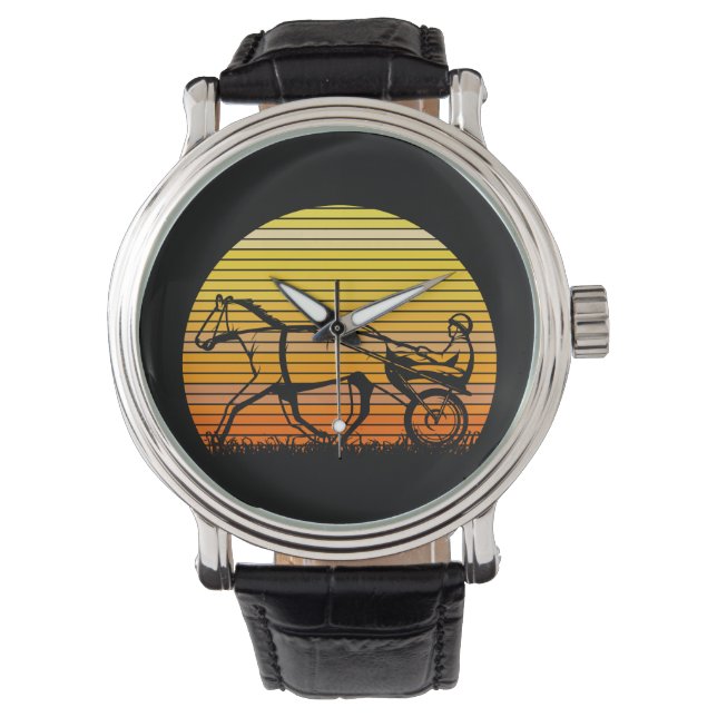 Montre Harnais Course Course Cheval Coucher de soleil Sil (devant)