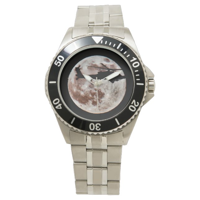 Montre Hélicoptère militaire contre la Pleine lune (devant)