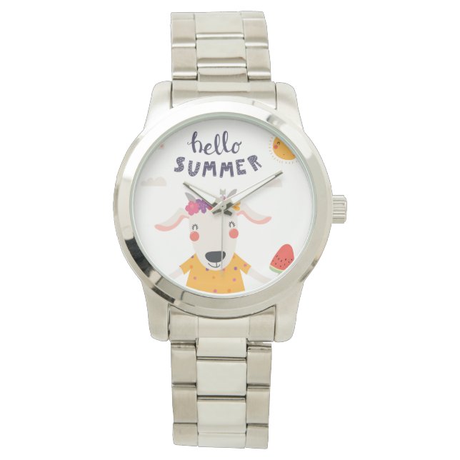 Montre Hello summer - gros bracelet argent (devant)