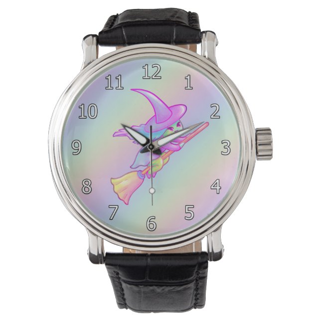 Montre Heureuse Sorcière Volant Sur Le Dessin De Broomsti (devant)