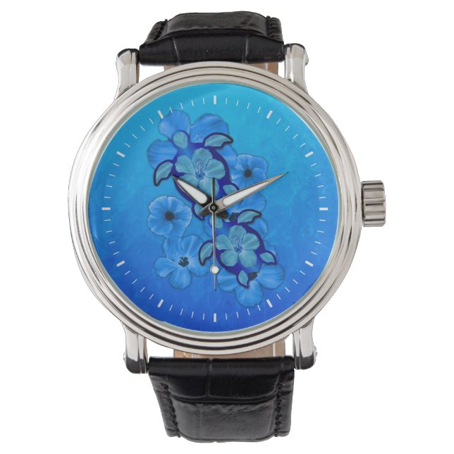 Montre Hibiscus Bleus Et Tortues Honu (devant)