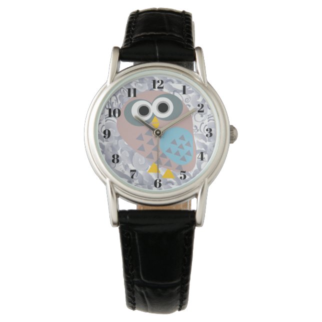 Montre Hibou avec gris aquarelle (devant)