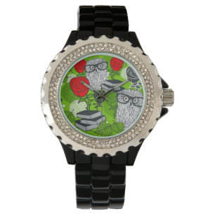 Montre Hibou dans les roses rouges
