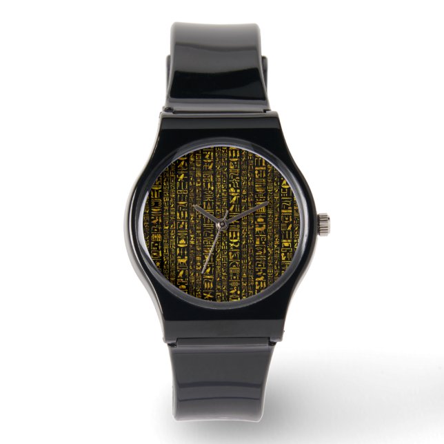 Montre Hiéroglyphes égyptiens anciens or et couleur noire (Recto)