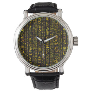 Montre Hiéroglyphes égyptiens anciens or et couleur noire
