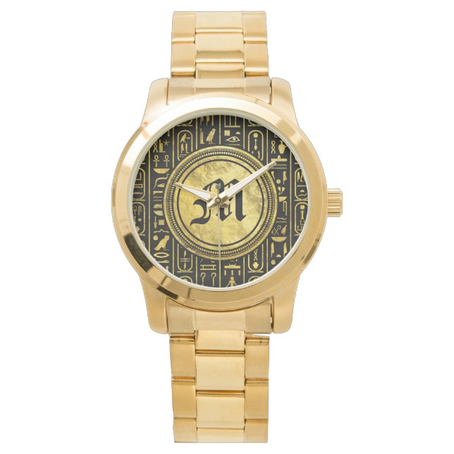 Montre Hiéroglyphes monogrammes égyptiens d'or antique (devant)