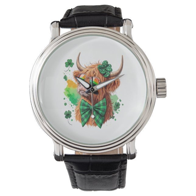 Montre Highland Cow St Patrick's, Lucky Cow (devant)