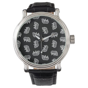 Montre Hippo vintage Imprimer Motif Hippopotamus Art Noir