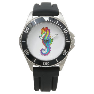 Montre Hippocampe polygonal arc-en-ciel