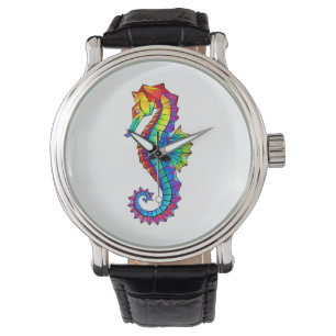 Montre Hippocampe polygonal arc-en-ciel
