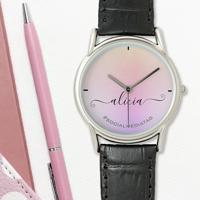 Montre Holographie Pastel rose Ombre Parties scintillant  (Créateur téléchargé)
