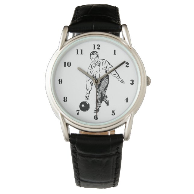 MONTRE HOMME DE BOWLING DE RÉTRO NOIR ET BLANC (devant)