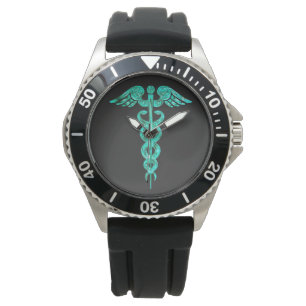 Montre Homme Infirmière Noir Turquoise Caduceus Watch