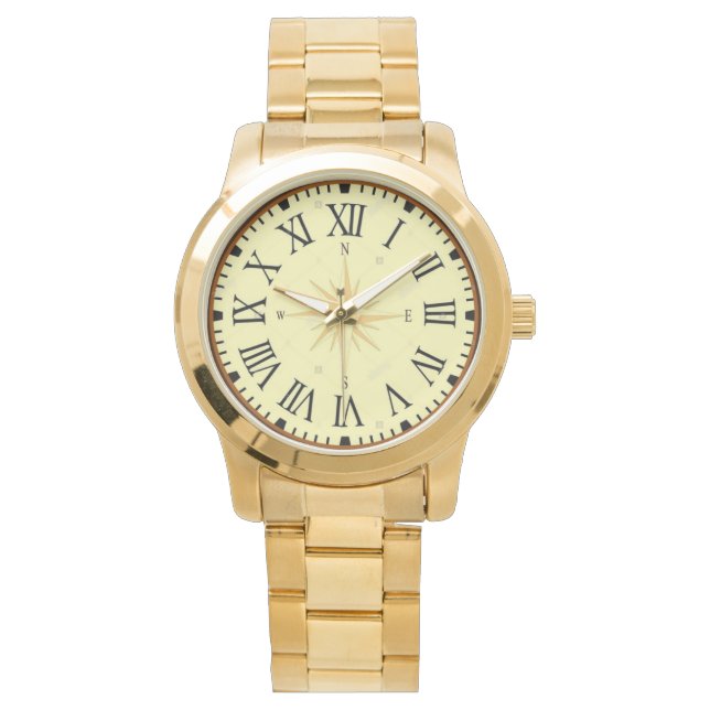 Montre Hommes bracelet chiffres romains direction jaune (devant)